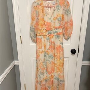 Luxology Floral Dress with Sheer Sleeves